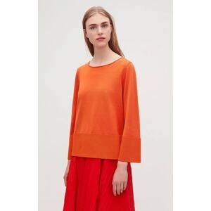 COS Orange Rib Hem Cotton Crew Neck Sweater Minimalist Modern Capsule Wardrobe S